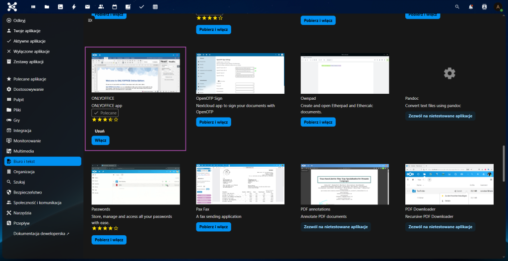 aplikacje nextcloud onlyoffice